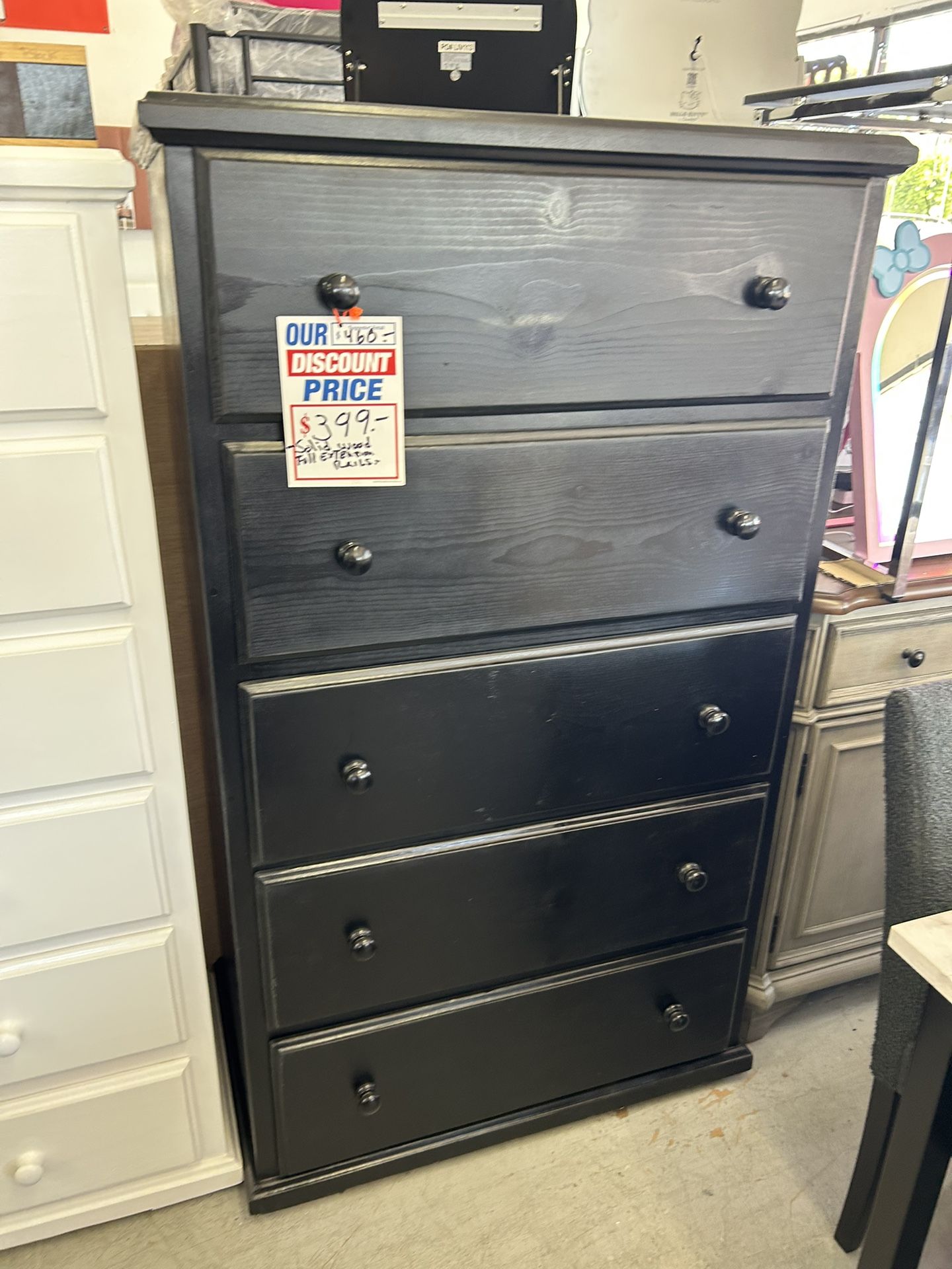 5 Drawers Solid Wood Dresser With Full Extension Rails Available In Different Colors 