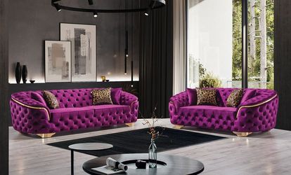 Lupino Purple Velvet Sofa & Loveseat - 2PC