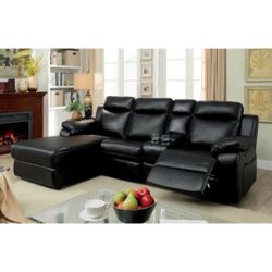 Black Faux Leather Sectional Sofa With Recliner 