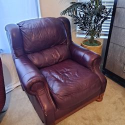 Overstuffed Italian Leather Chair Aand Ottoman.