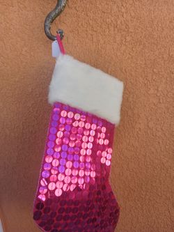Pink Sequin Christmas Stocking with Faux Fur Cuff