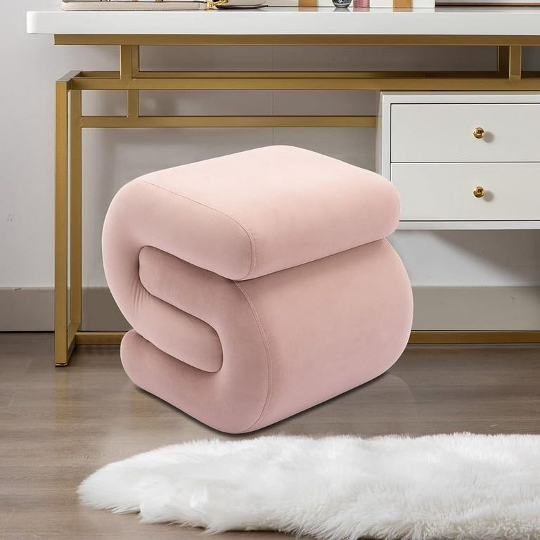 New S-shape Velvet Fabric Ottoman Makeup Stool Footstool