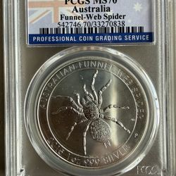 2015p 1oz PCGS MS70 Australia Funnel Web Spider Silver Coin 