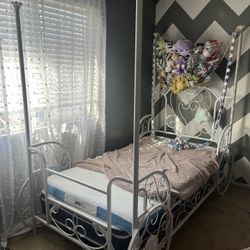 Girls Metal Princess Twin Size Bed Frame 