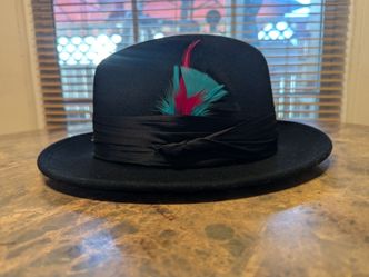 VINTAGE STACY ADAMS BLACK WOOL FEDORA SIZE MEDIUM/LARGE