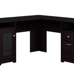 L shape Office Desk Dark Brown With Drawer And Cabinet 4 USB 