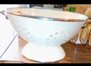 White Enamel Colander with Silver Rim