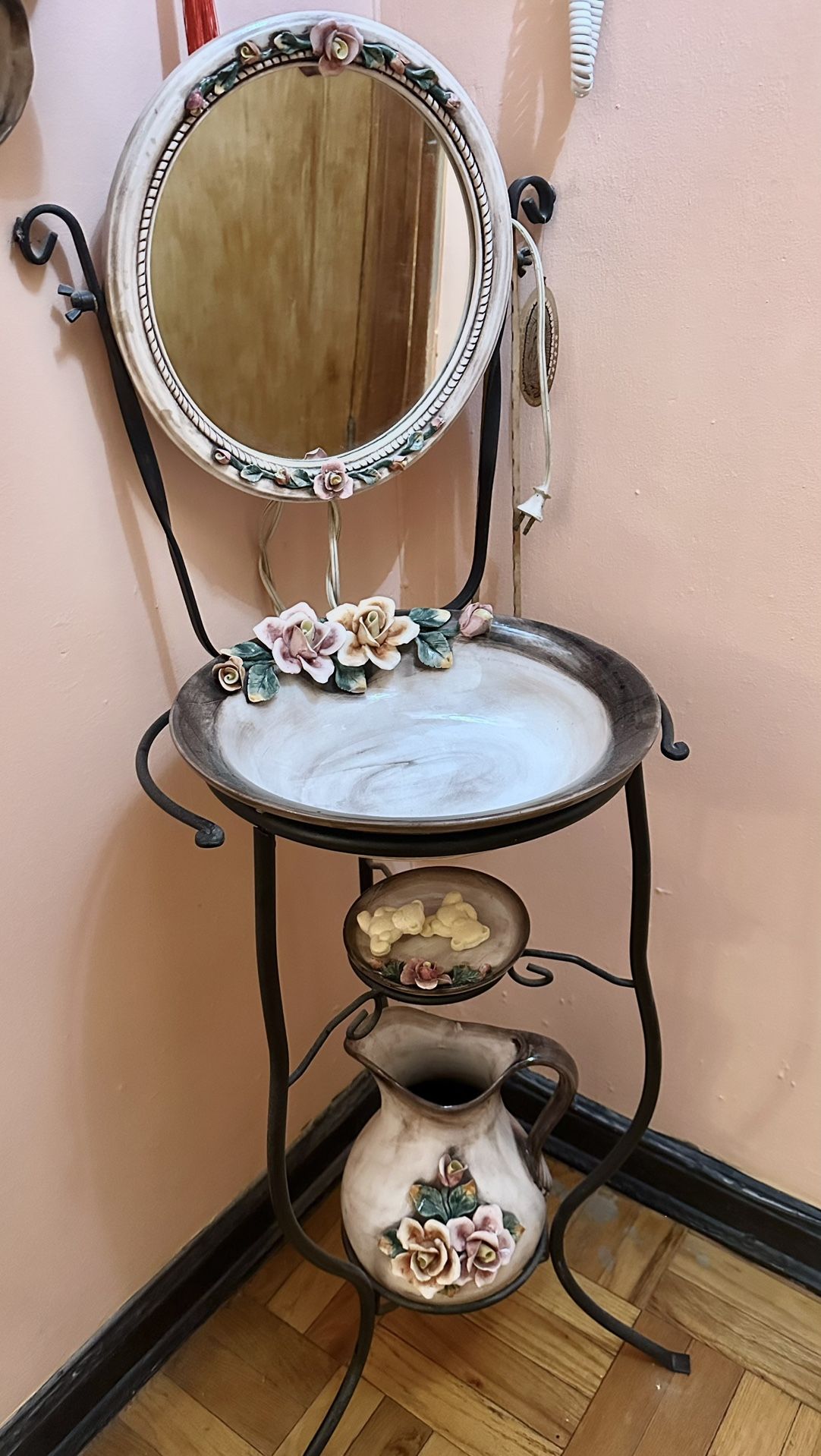 Wash Basin Stand Handcrafted And Floral Details 