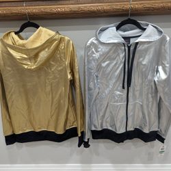 Material Girl Metallic Silver & Metallic Gold Active Jacket Size L