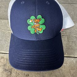 The Grateful Dead Bear Ireland Irish Flag Hat  Blue Green White Mesh Snap Back