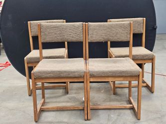 Vintage Set Of 4 Mid Century Modern Wood Upholstered Dining Side Chairs Brown