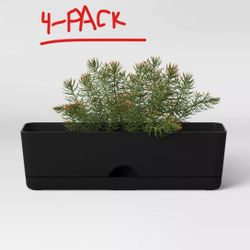 Brand New 4-Pack Self-Watering Window Rectangular Indoor Outdoor Planter Box Black 16"x4.5"