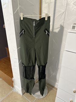Green Mesh Zip Utility Cargo Pants Cyberpunk Streetwear Parachute Style Size XLarge
