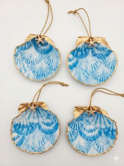 Handmade Decorative Scallop Shell Ornaments Set of 4