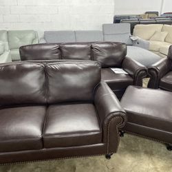 4 Piece Leather Couch And Love Seat With Chair And Ottoman $1299!!