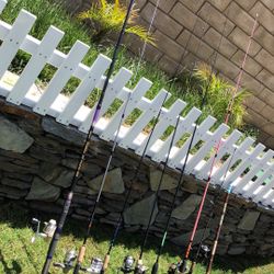 EIGHT fishing rod with spinning reels-Shimano,Daiwa,Quantum and more.