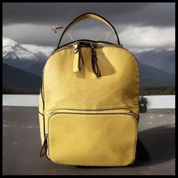 Yellow Leather Large Backpack Purse 