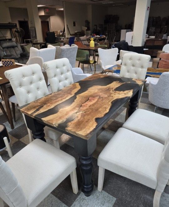 BRAND NEW
Handcrafted Olive Wood & Black Smoked Epoxy Dining Table-Premium Artisan Piece