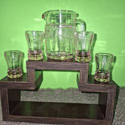 PINK DEPRESSION GLASS MINI PITCHER  & GLASSES 