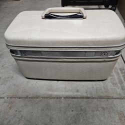 VTG Samsonite Silhouette Train Case Hardshell Yellow& White Pouch Lining No Keys