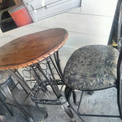 Tall Pub Table With Wine Rack And Two Chairs 