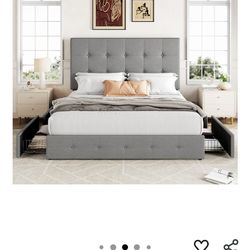 Full Size Platform Bed Frame with 4 Storage Drawers, Headboard and mattress included.