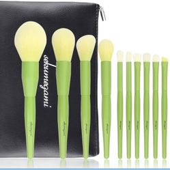 Makeup Brushes Set Professional - 11pcs Tender green Cosmetic Kabuki Make up Brush Set Foundation Concealer Face Powder Eye Shadows Highlight Brush Ki
