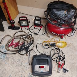 Tool Set Tools Kit Battery Charger Air Compressor Hand Tools Safety Cone's Jumper Cables 