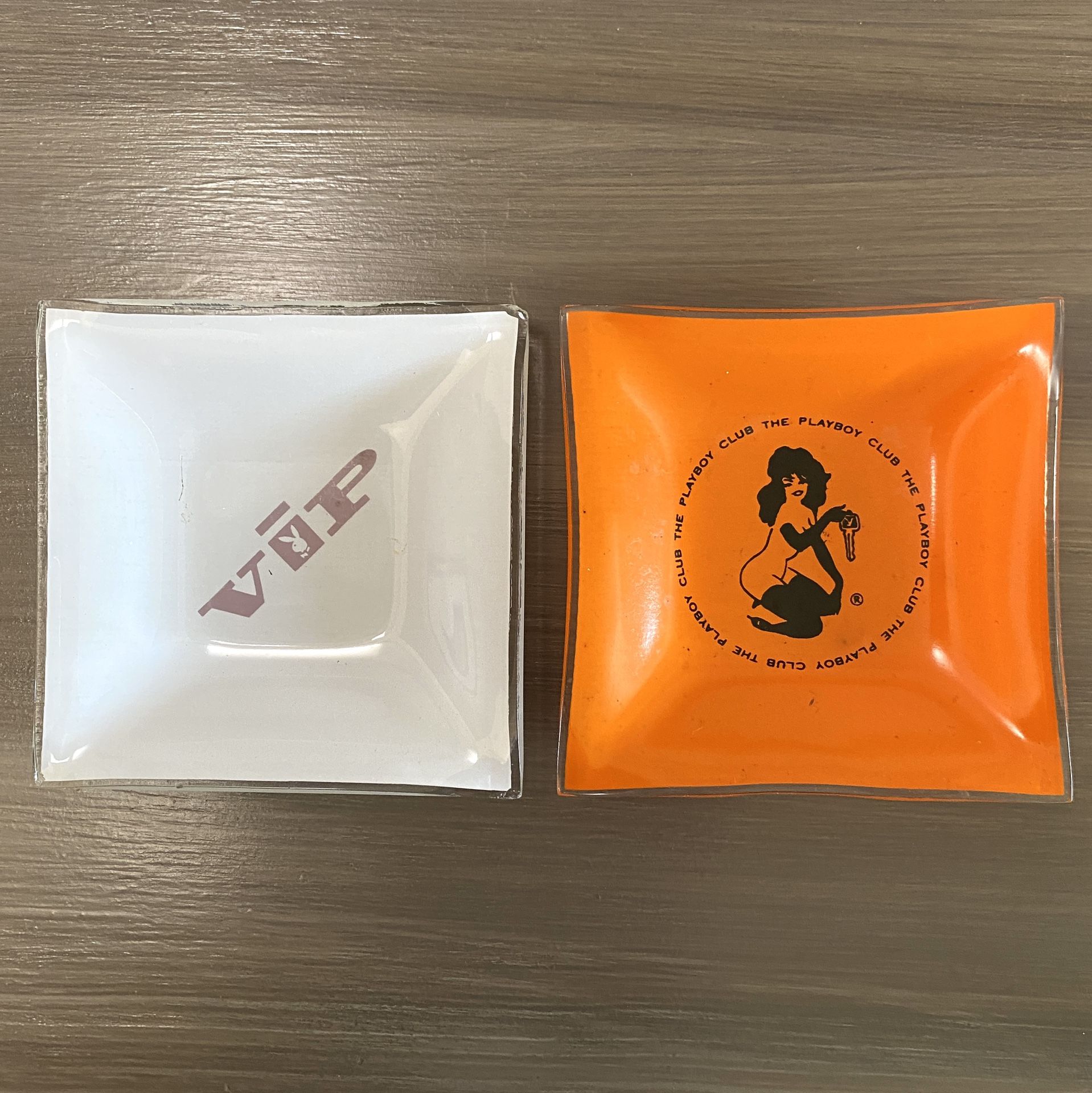 Playboy Club Glass Ashtrays Vtg Femlin Bunny VIP Members Only Trinket Dish MCM Memorabilia