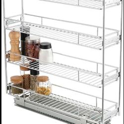 OCG 4-Tier Pull Out Kitchen Cabinet Spice Rack Holder Shelves (8" W x 21" D), Slide Out Slim Storage Wire Baskets for Storage Organization, Narrow Pul
