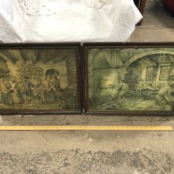 2 Old Anton Pieck Framed Art Prints 