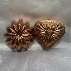 JELL-O Molds Starburst Flower&Heart Shaped Copper Mold Pan Vintage Wall Kitchen 
