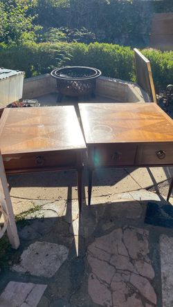 Pair of Vintage Wood Nightstands with Drawers