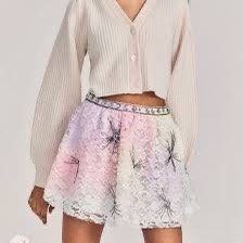 Love Shack Fancy Kezia Multi Tie Dye Lace Sequin Dress Mini Skirt RTV $325 sz 10, NWT