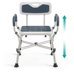 8427: Shower Chair (450lb) with Padded Armrests and Back, Adjustable Height Shower Seat, Heavy Duty Shower Chairs for Inside Shower, Handicap - Blue
