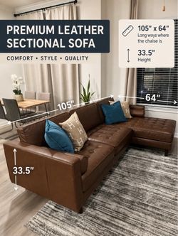 🔥 Beautiful Brown Leather Sectional – $700 🔥