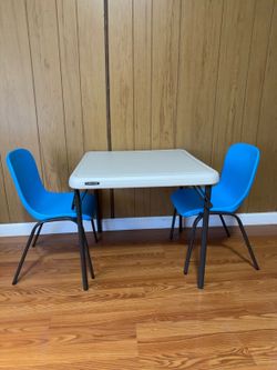 Costco Lifetime Kids Table & 2 Blue Chairs Set – Like New