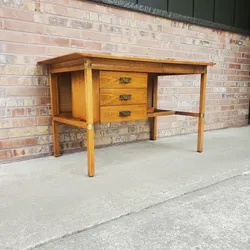 Mid Century Modern Cane Back Desk Vintage