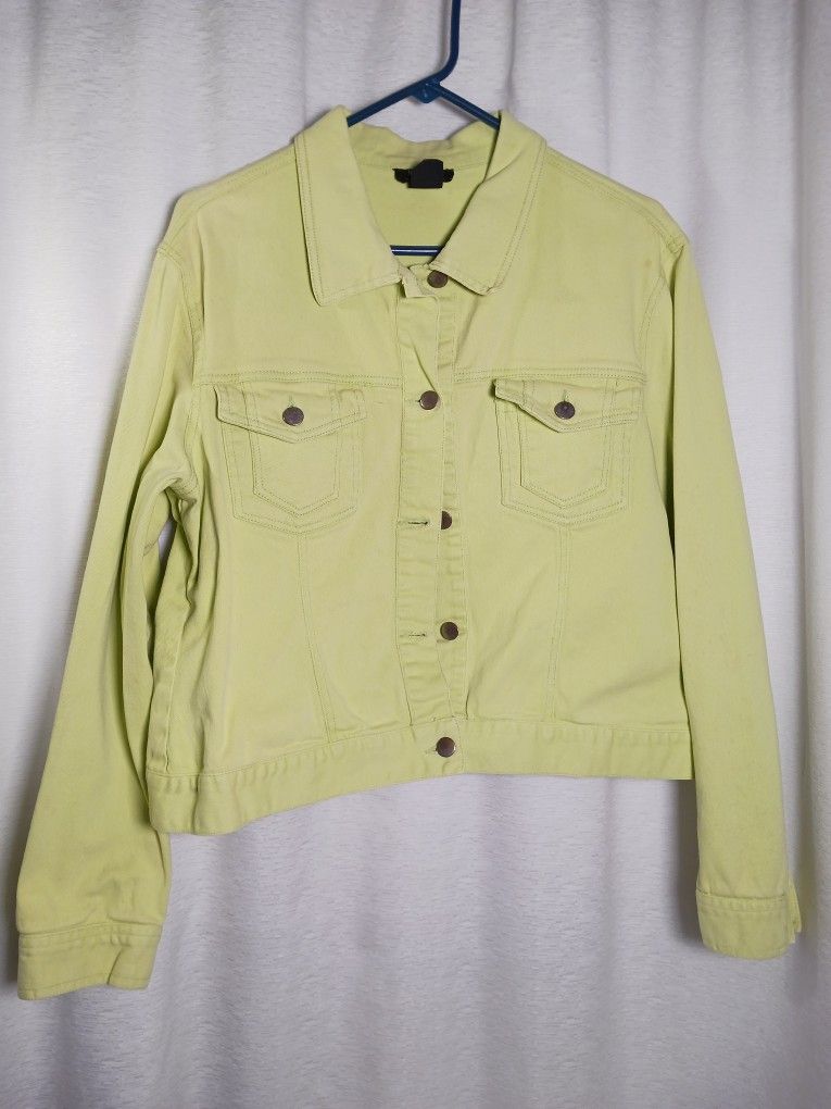 Sz 18 METROSTYLE Stretch Womens Vtg Denim Jean Jacket Cotton Light Lime Green