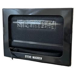  STEVE MADDEN ZIP AROUND GIFT BOXED WALLET WRISTLET SMOOTH TEXTURED NWT