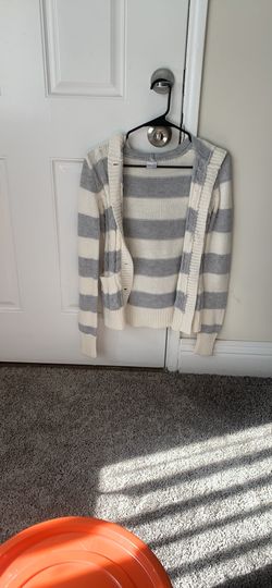 White and Grey Striped Cardigan