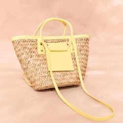Lemon Mini PU Trim Straw Tote Bag