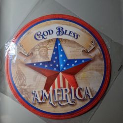 8x8inch Aluminum Metal Round God Bless America Metal Sign Indoor Outdoor 