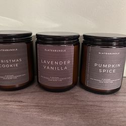 Set of 3 candles, Lavender Vanilla, Pumpkin Spice, Christmas Cookie, $15 each, Smell Amazing