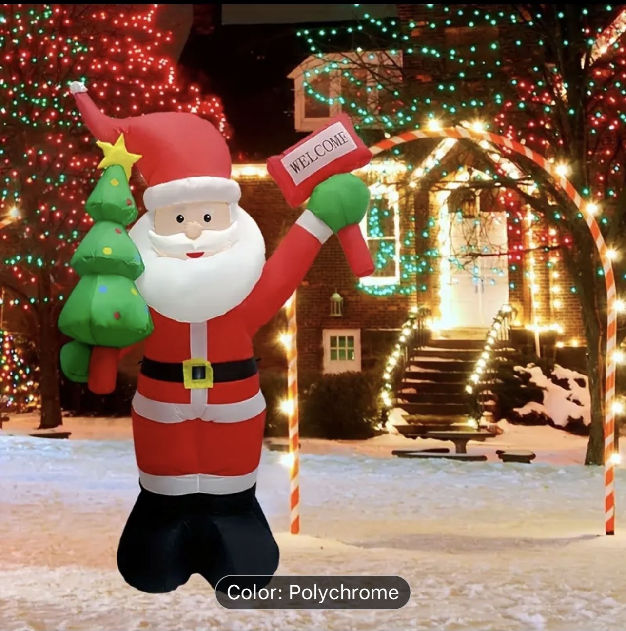 6ft Inflatable Santa with Christmas Tree, LED Rotating Lights, Outdoor Yard Garden Decor, Festive Holiday Display, Power Operated, US Plug, Polyester