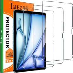 IMBZBK 3 Pack Screen Protector for iPad Air 11 Inch 6th Generation (M2 2024 6th Gen) 9H Tempered Glass Accessories, Ultra HD, Anti-Scratch, case frien