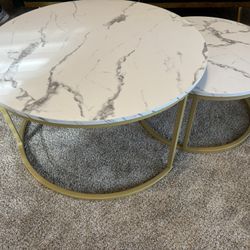 White Marble And Gold Nesting Coffee Tables