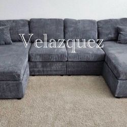 ✅️✅️4 pc fog grey corduroy fabric sectional sofa with double chaise✅️✅️