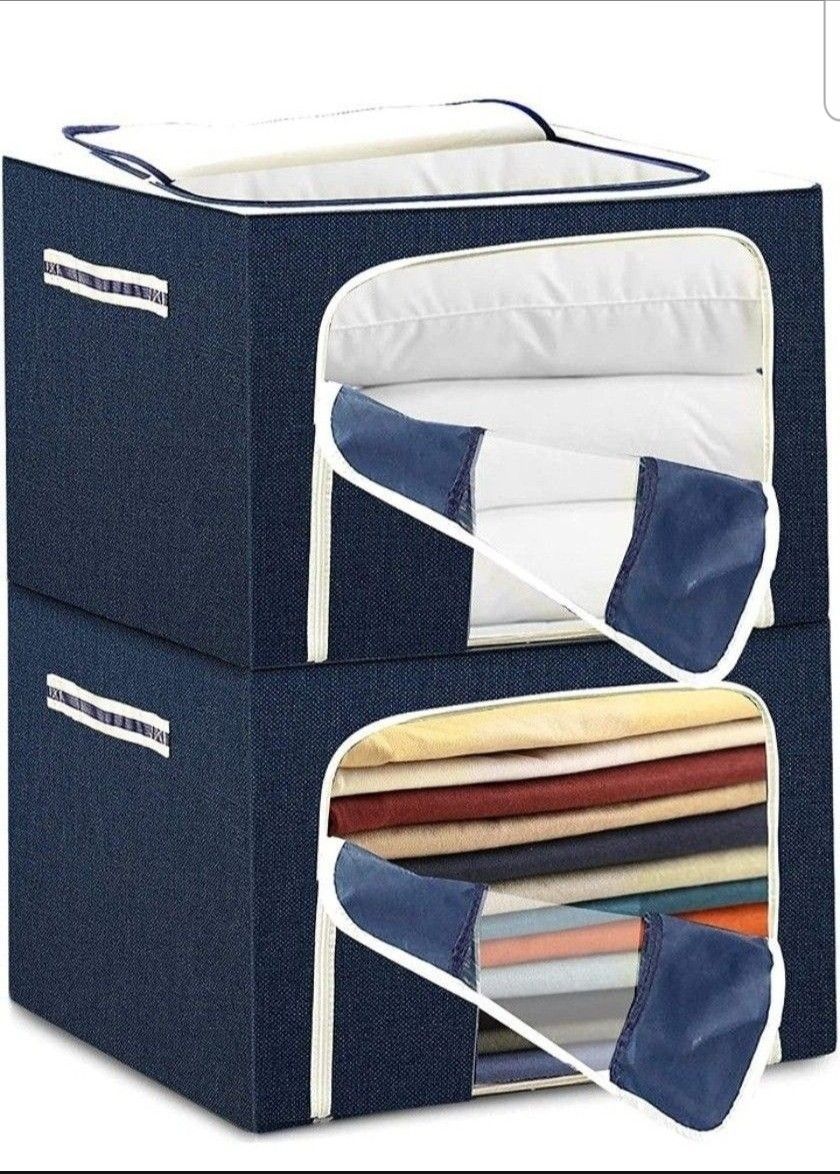 2-Pack Clothes Storage Container Set -  72L x 2 Closet Organizer Boxes With Steel Frame, Foldable (20"x15"x14")
