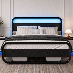 Queen Bed Frame, Metal Platform Queen Bed Frame with Wood Headboard, Black
RBG LED Lights/Heavy Duty Metal Slats Support/12 in Under-Bed Storage/Noise